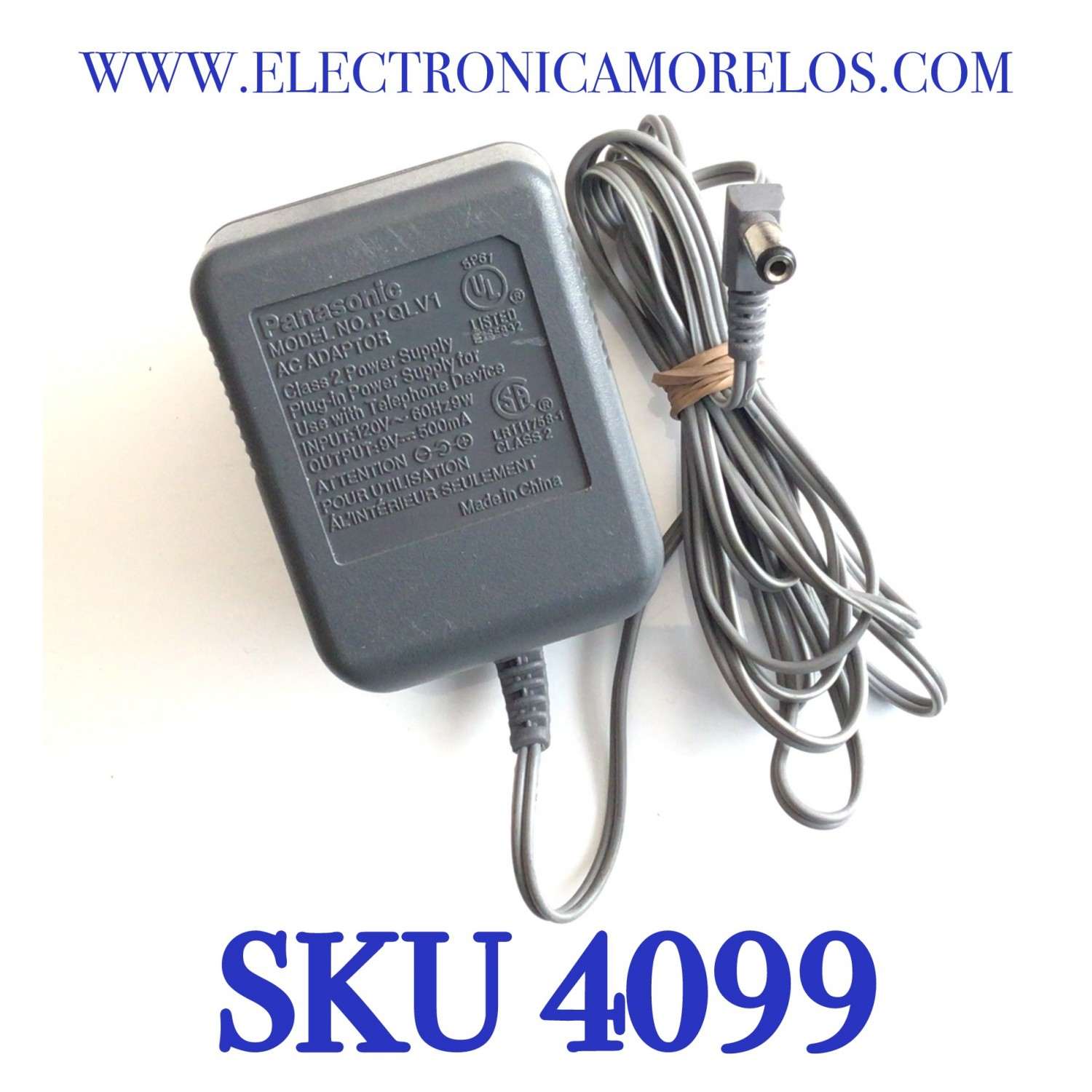 CARGADOR / ADAPTADOR DE FUENTE DE ALIMENTACION PANASONIC / VCA-VCD / NUMERO DE PARTE PQLV1 / E165832 / LR111758-1 / ENTRADA VCA 120V~60HZ 9W / SALIDA VCD 9V 500MA / MODELO PQLV1